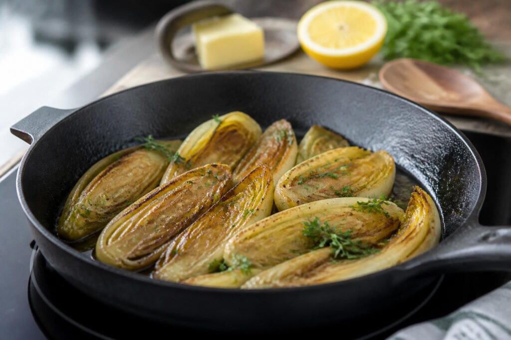 découvrez comment réussir des endives braisées à la poêle grâce à notre astuce pour une cuisson fondante et délicieusement savoureuse.
