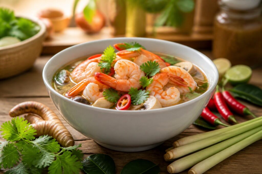 découvrez la recette saine et savoureuse de la soupe au crevette thaï, un délice exotique aux saveurs authentiques qui réchauffera vos papilles.