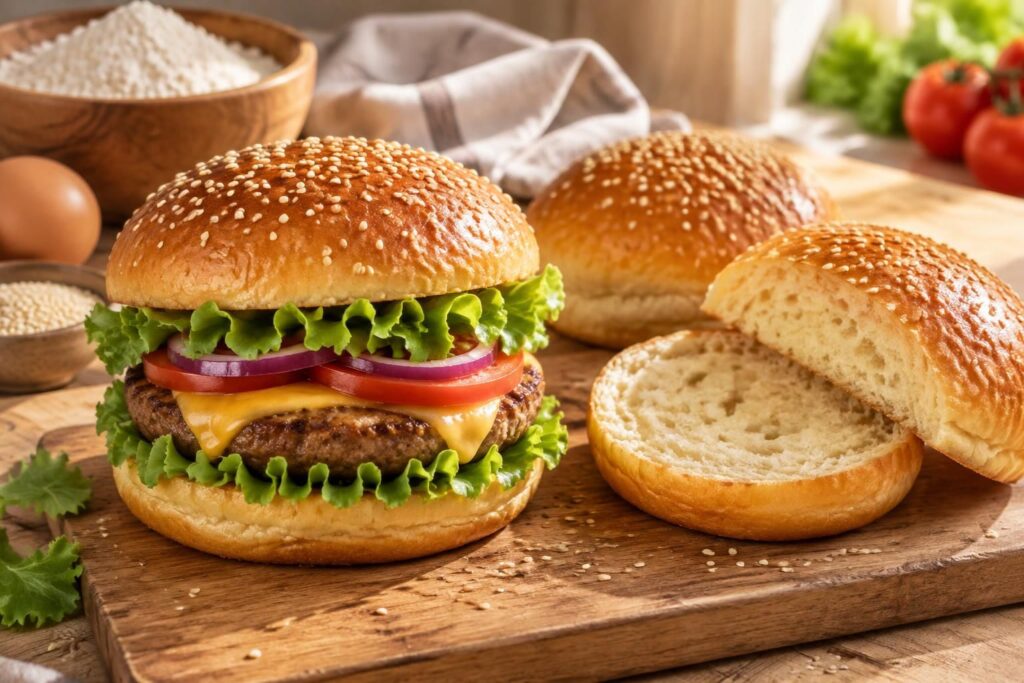 préparez des pains burgers maison moelleux et savoureux avec cette recette simple, idéale pour composer un burger gourmand à votre goût.